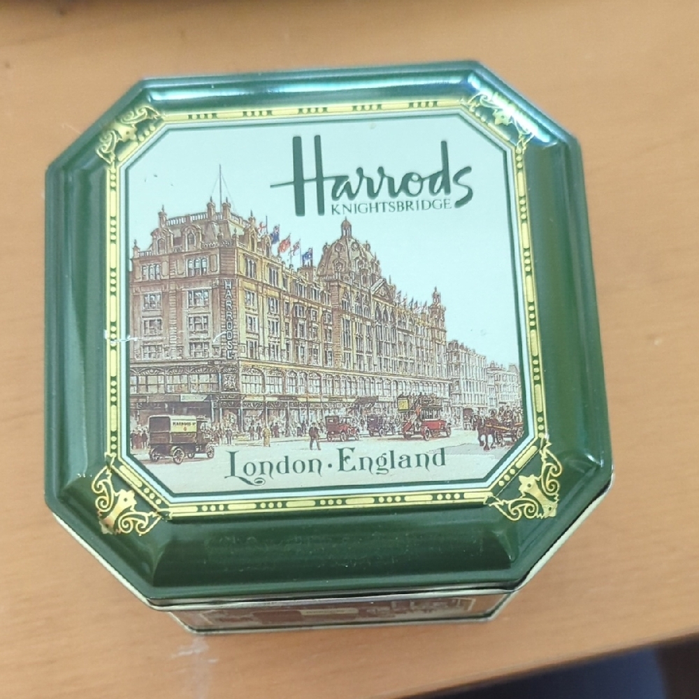 Harrods Knightsbridge Green Tin with London Scene